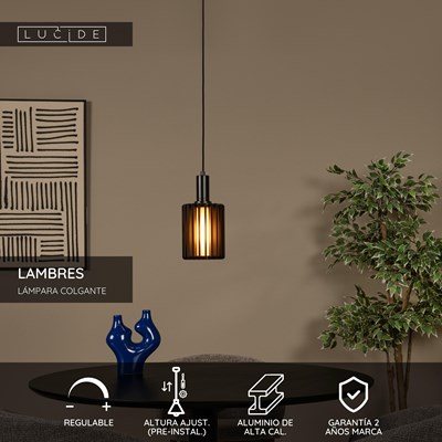 Lucide LAMBRES - Lámpara colgante - Ø 15 cm - 1xE27 - Negro